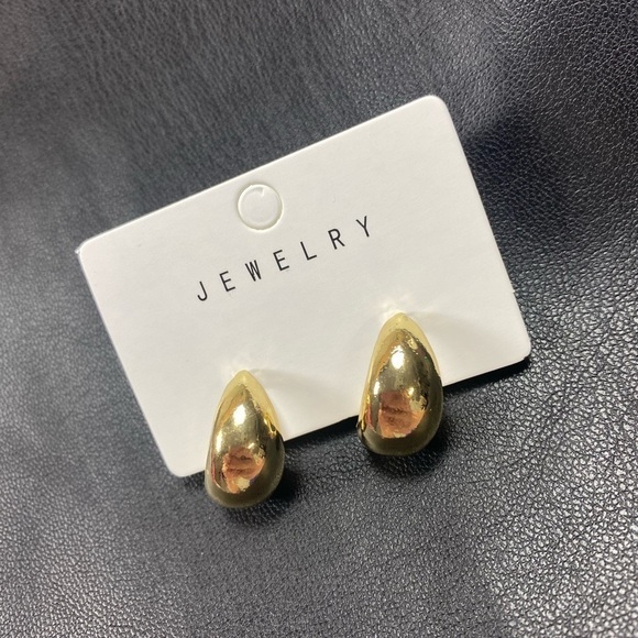 Gold Tone Tear Drop Earrings Water Droplets Hoops Studs - Picture 6 of 11